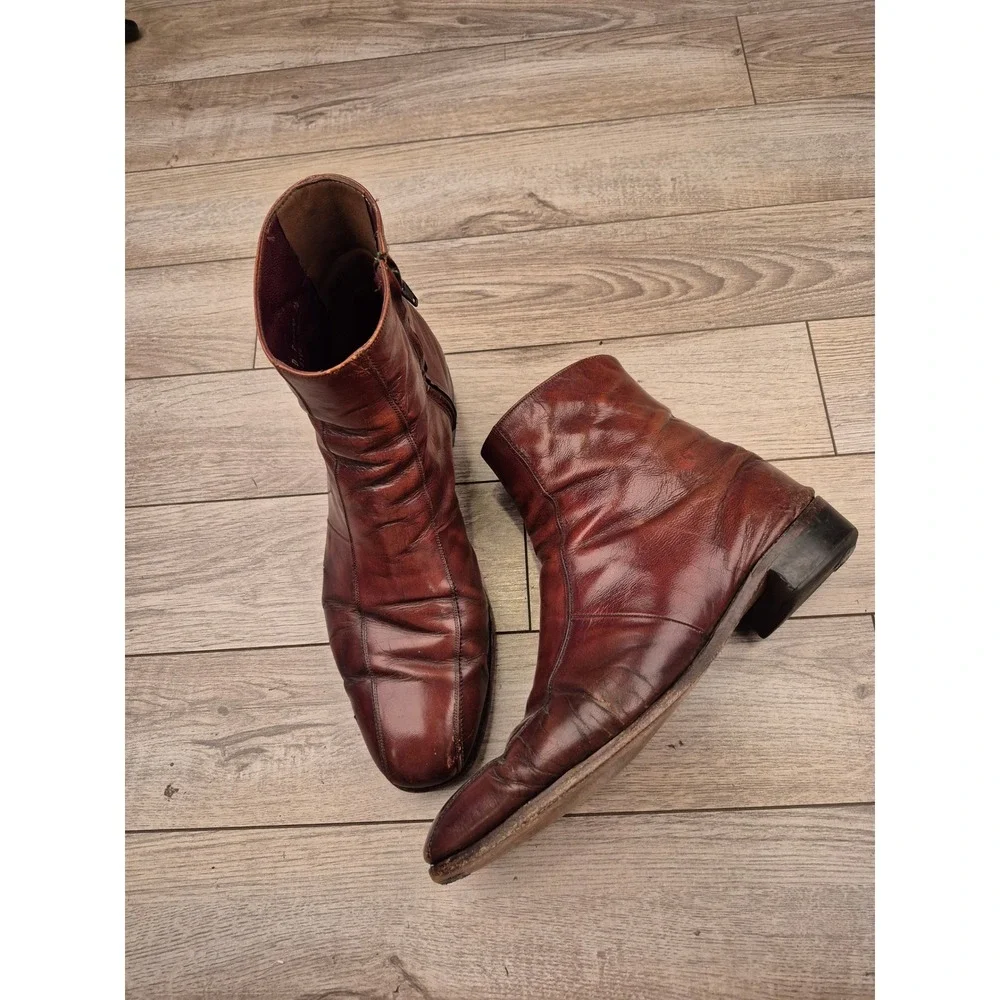 Florsheim‎ Imperial Brown Leather Side Zip Duke Bike Toe Dress Boots Sz 14 D VTG